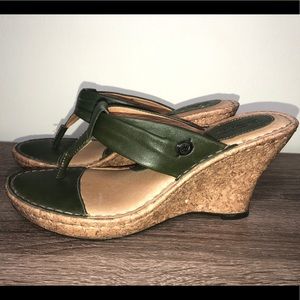 Born Sandals Wedges Olive Moss Green